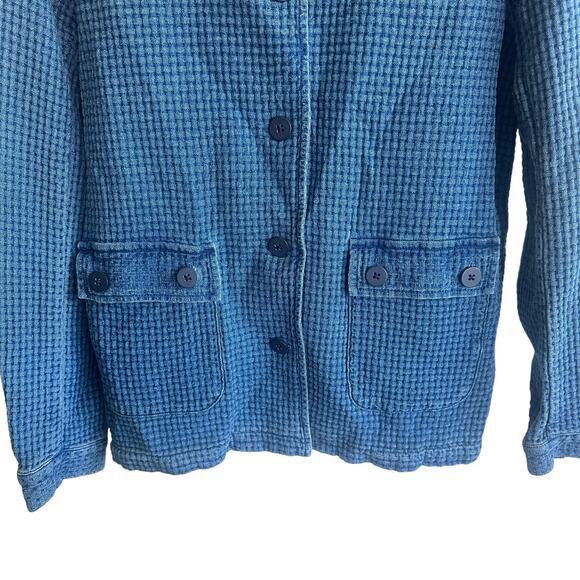 J. Jill Pure Jill Indigo Field Jacket Geneva Wash Waffle Knit ButtonUp Cotton XS - Picture 5 of 10
